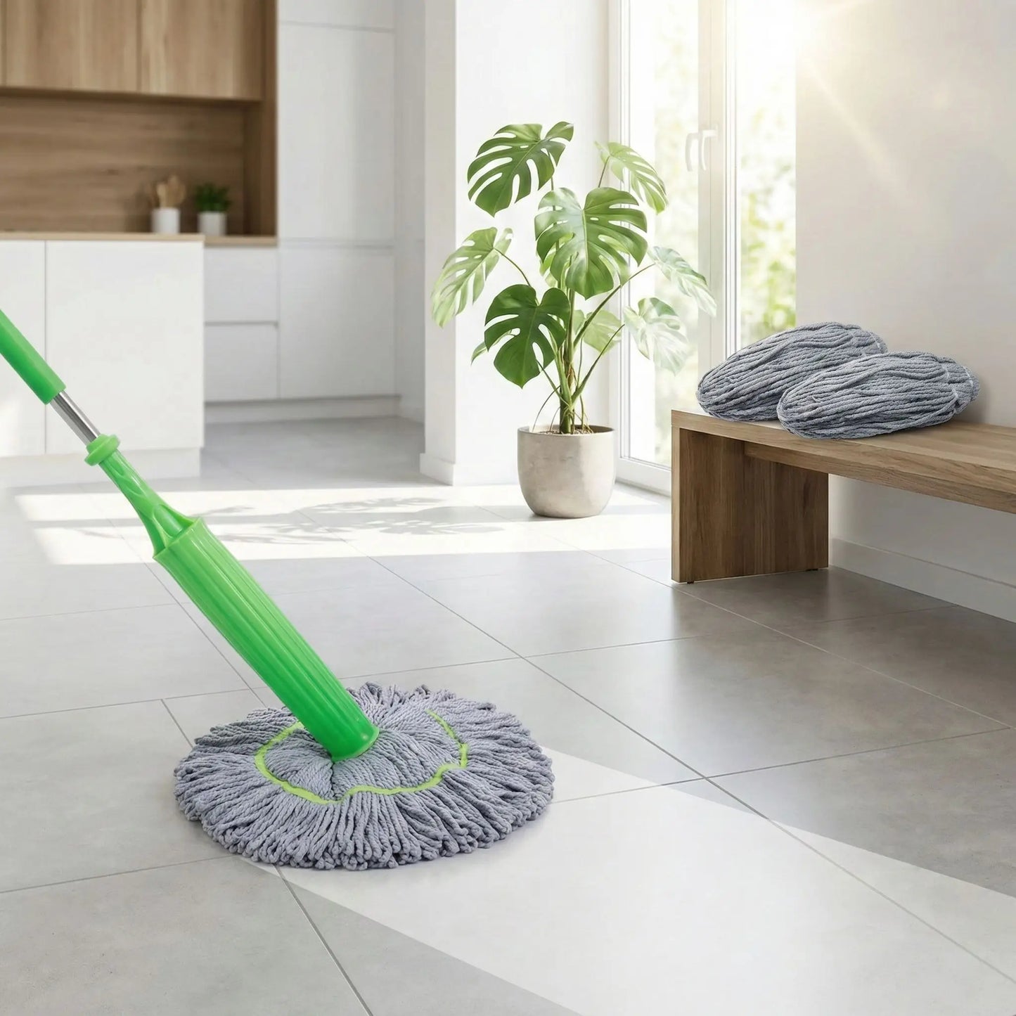 balai serpillère une pièce et trois têtes